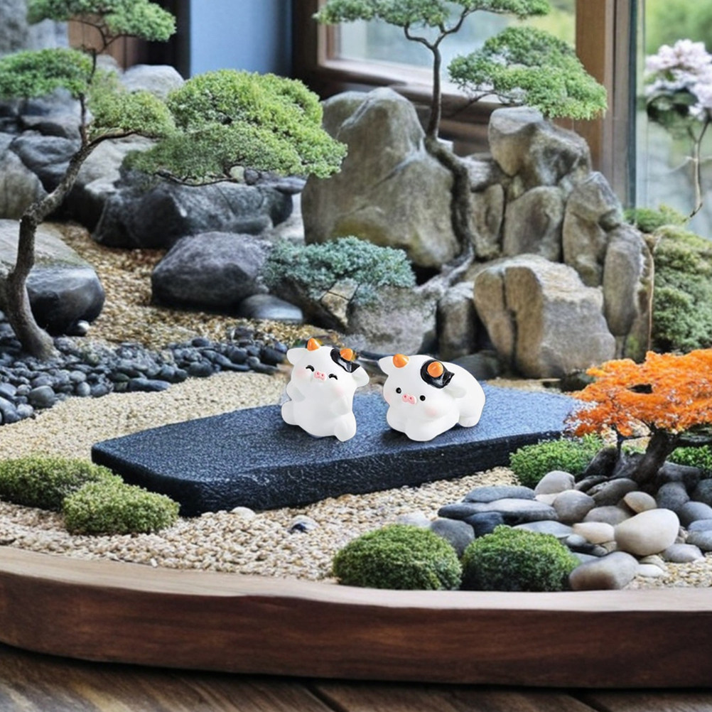 Bonsai Garden For Desk - 10Pcs Mini Cow Resin Figurines for
