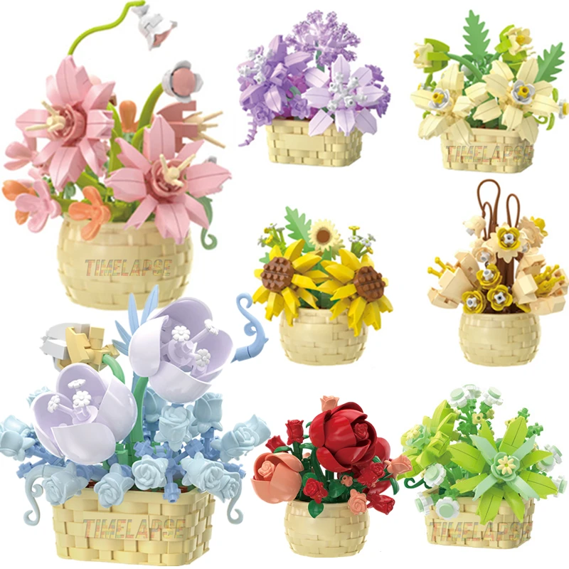 DIY MOC Potted Rose Sunflower  - Bonsai Garden Lego review and price