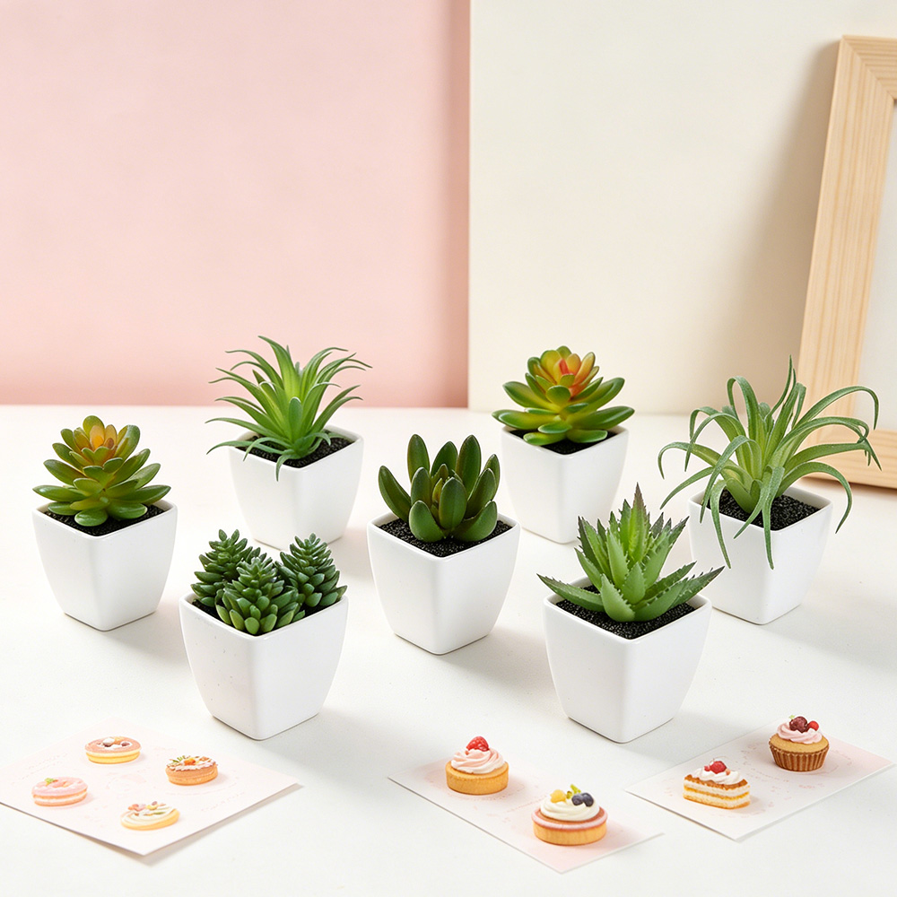 6Pcs White Artificial Succulen - Bonsai Garden Restaurant review and price